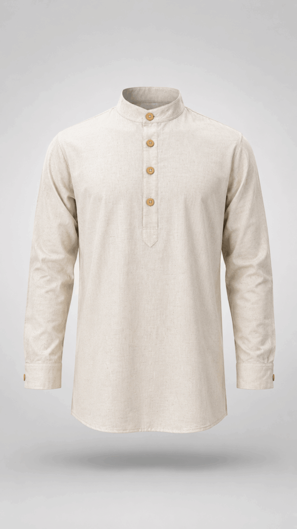 Natural Off-White Khaadi Short Kurta for Men with Wooden Buttons
