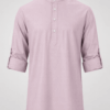 Solid Light Pink Cotton Short Kurta for Men with Mandarin Collar