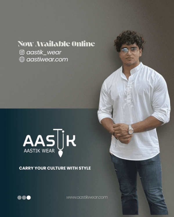 Solid White Premium Raymond Cotton Short Kurta for Men with Mandarin Collar