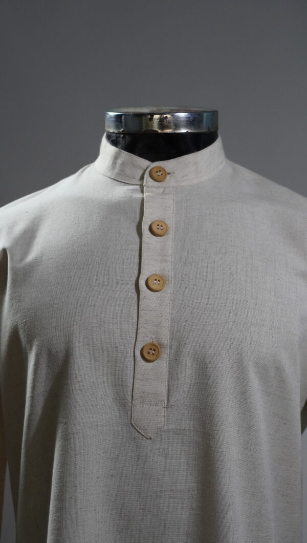 Natural Off-White Khaadi Short Kurta for Men with Wooden Buttons