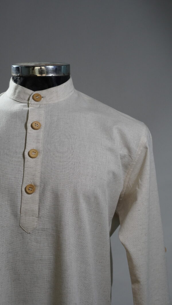 Natural Off-White Khaadi Short Kurta for Men with Wooden Buttons