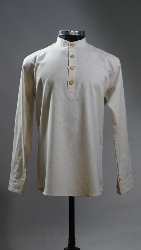 Natural Off-White Khaadi Short Kurta for Men with Wooden Buttons