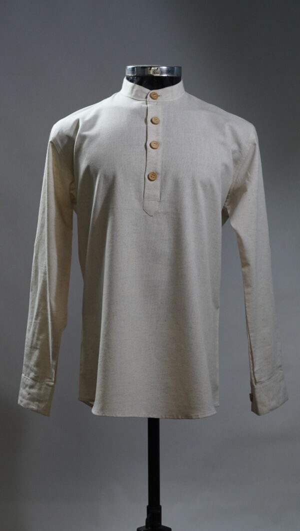 Natural Off-White Khaadi Short Kurta for Men with Wooden Buttons