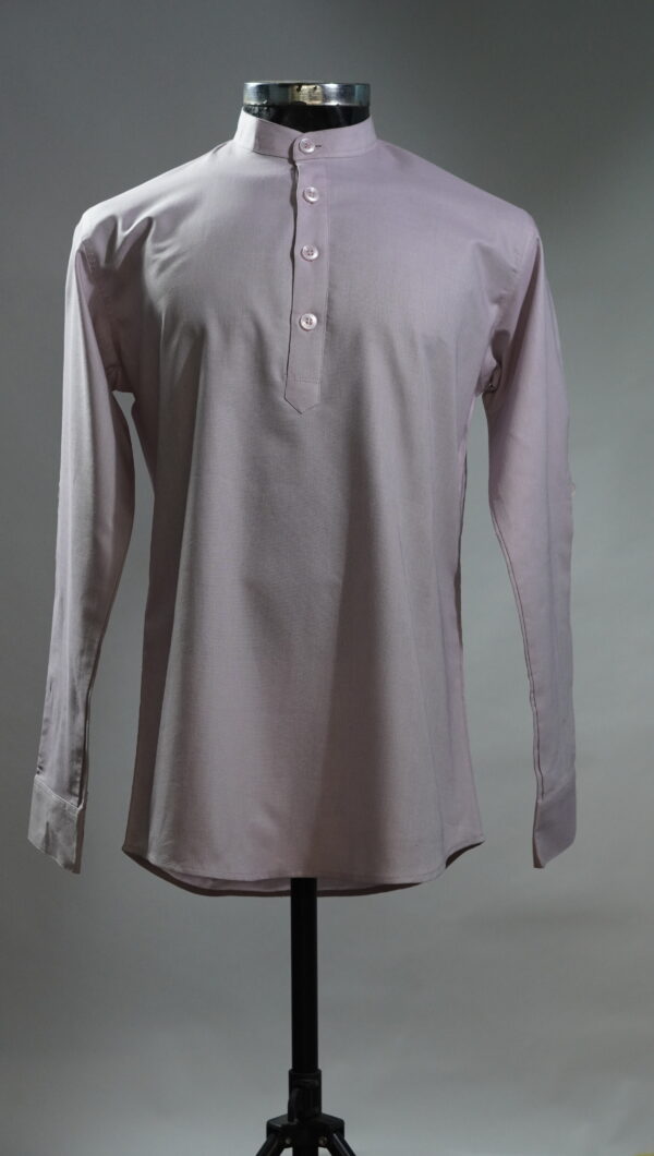 Solid Light Pink Cotton Short Kurta for Men with Mandarin Collar