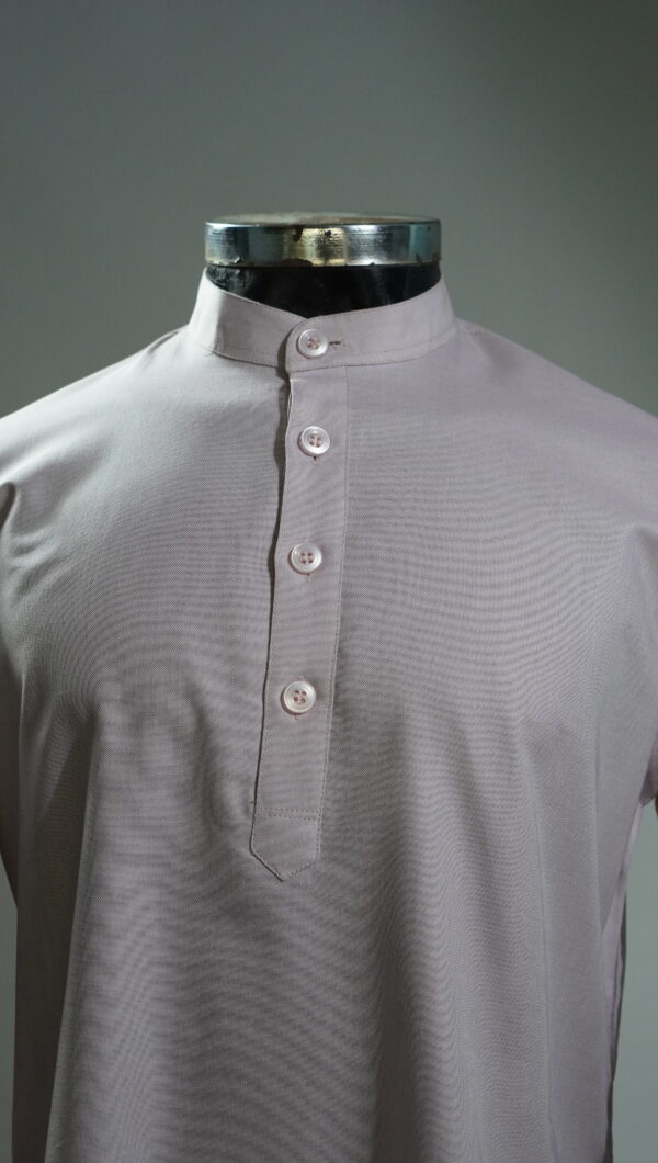 Solid Light Pink Cotton Short Kurta for Men with Mandarin Collar