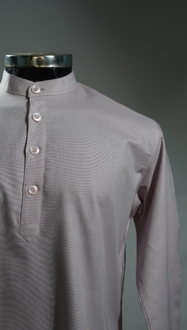 Solid Light Pink Cotton Short Kurta for Men with Mandarin Collar