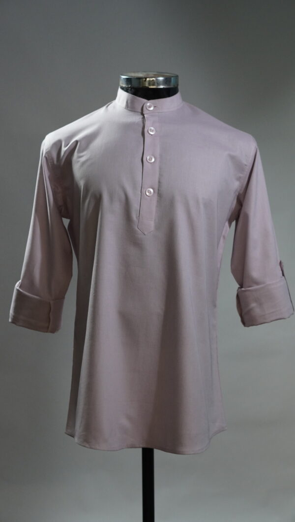 Solid Light Pink Cotton Short Kurta for Men with Mandarin Collar