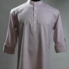 Solid Light Pink Cotton Short Kurta for Men with Mandarin Collar