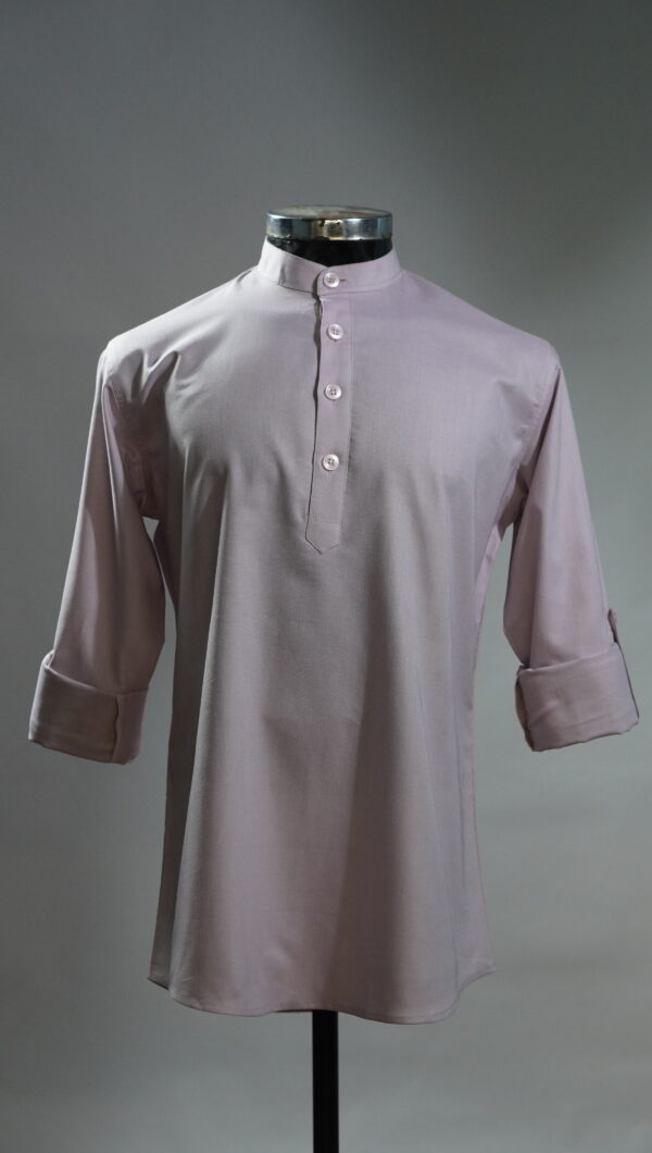 Solid Light Pink Cotton Short Kurta for Men with Mandarin Collar
