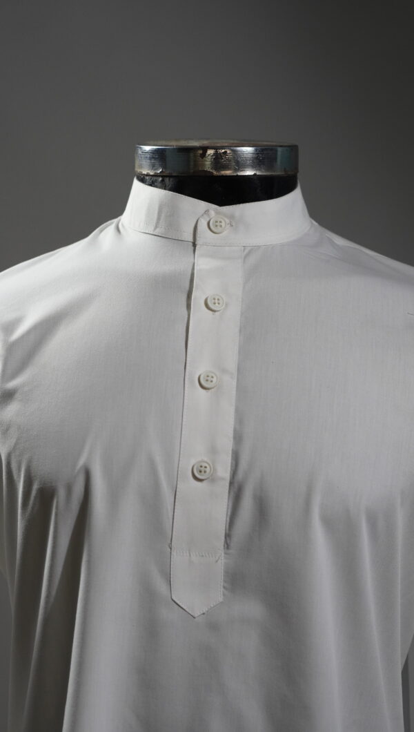 Solid White Premium Raymond Cotton Short Kurta for Men with Mandarin Collar