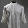 Solid White Premium Raymond Cotton Short Kurta for Men with Mandarin Collar