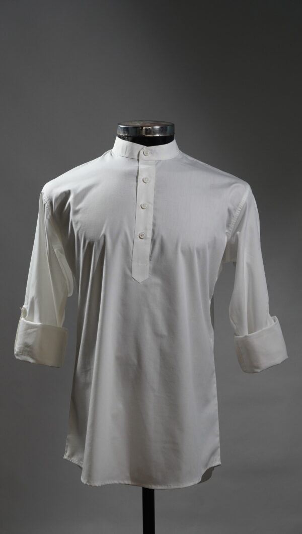 Solid White Premium Raymond Cotton Short Kurta for Men with Mandarin Collar