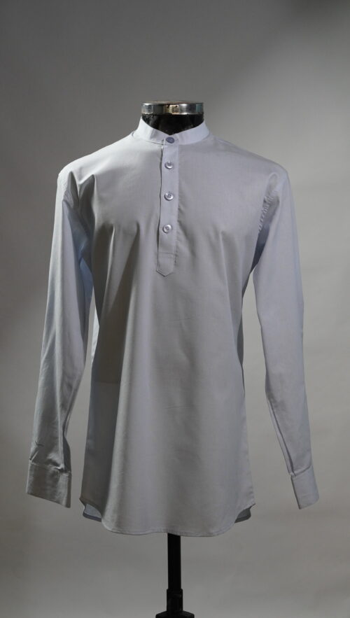 Solid Sky Blue Cotton Short Kurta for Men with Mandarin Collar
