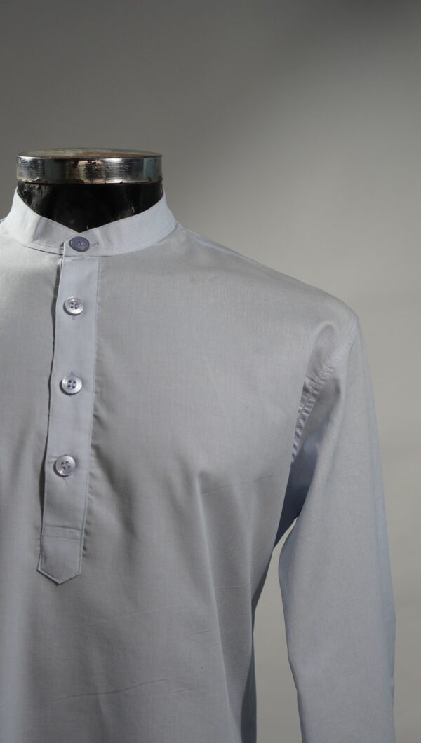 _DSC0063 Solid Sky Blue Cotton Short Kurta for Men with Mandarin Collar