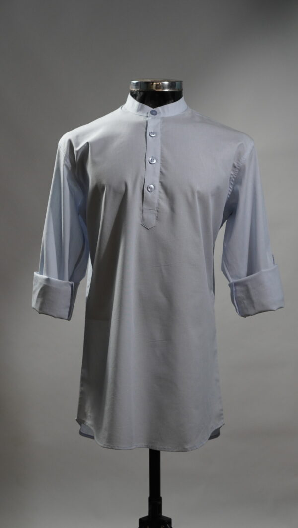 _DSC0065 Solid Sky Blue Cotton Short Kurta for Men with Mandarin Collar