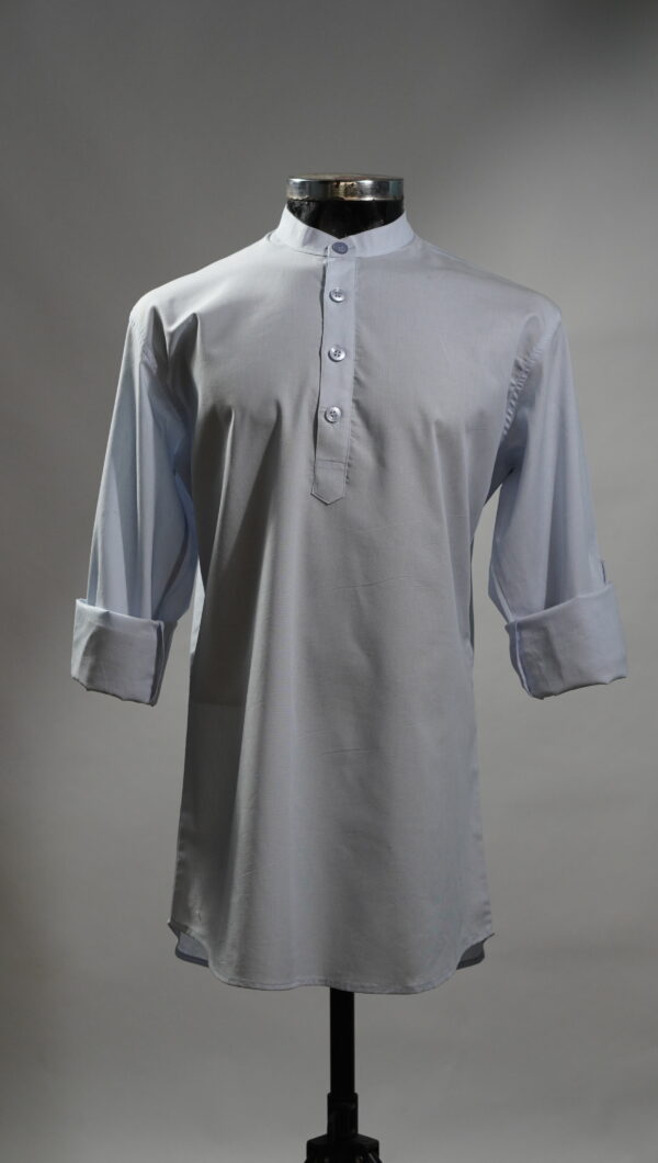 _DSC0066 Solid Sky Blue Cotton Short Kurta for Men with Mandarin Collar