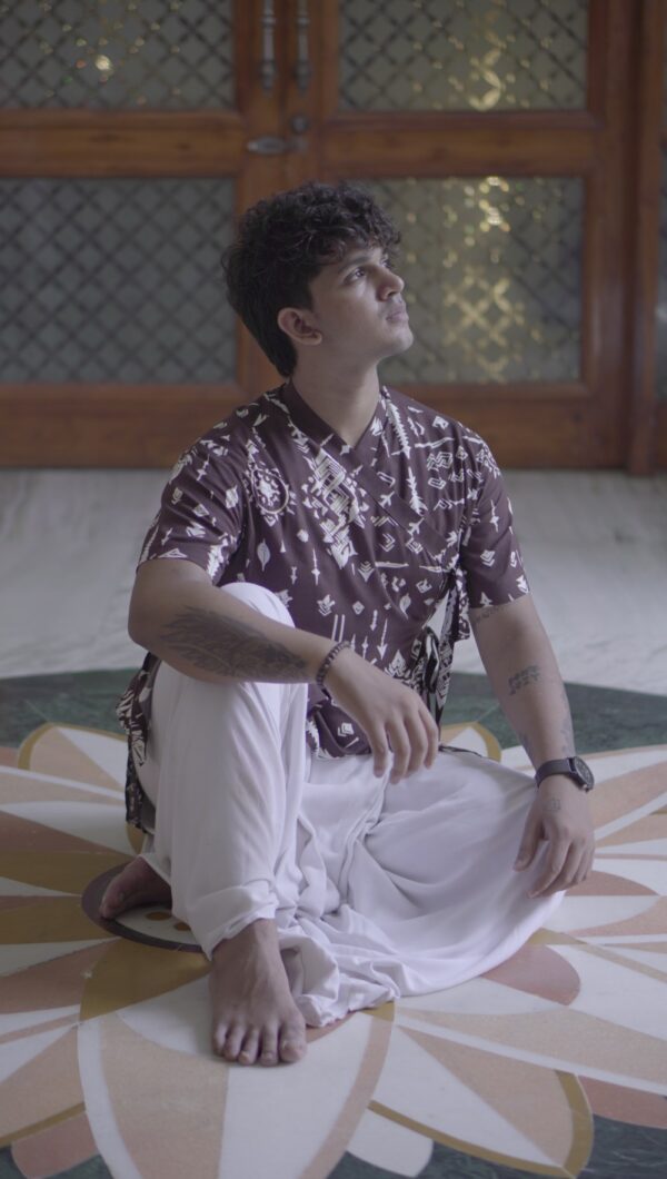 Brown Printed Angrakha Bagalbandi for Men