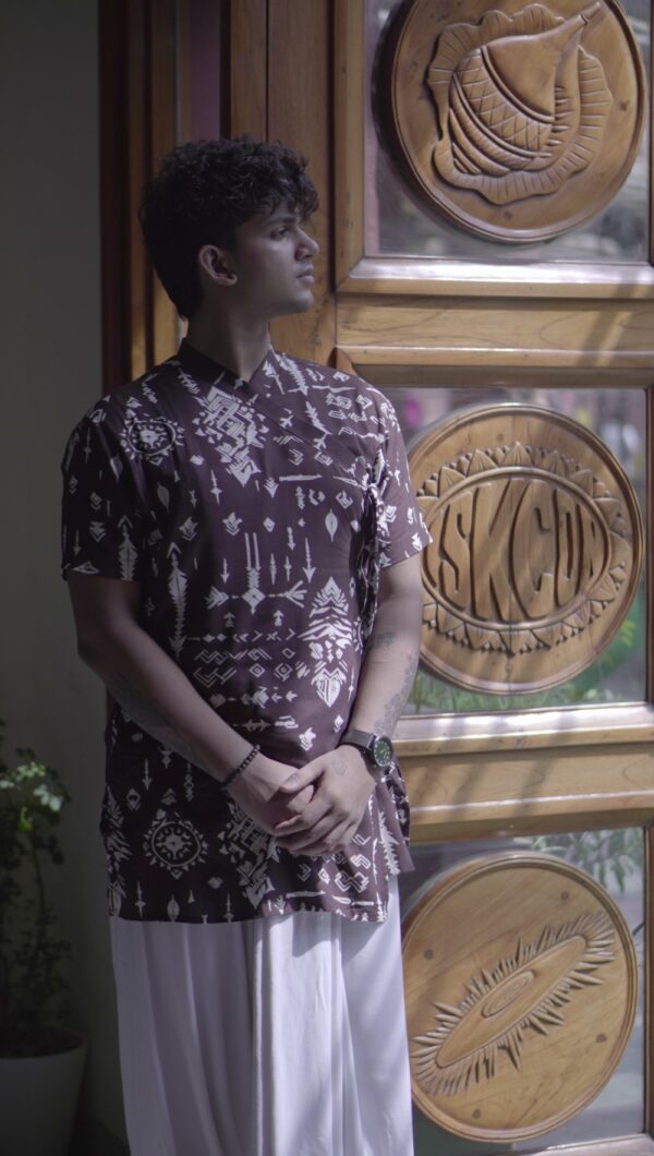 Brown Printed Angrakha Bagalbandi for Men