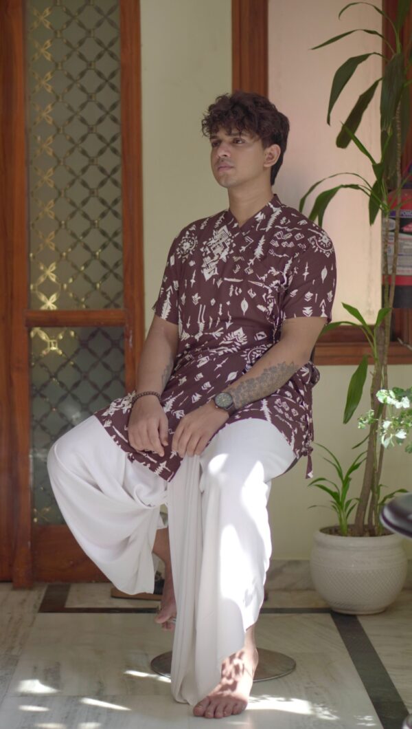 Brown Printed Angrakha Bagalbandi for Men