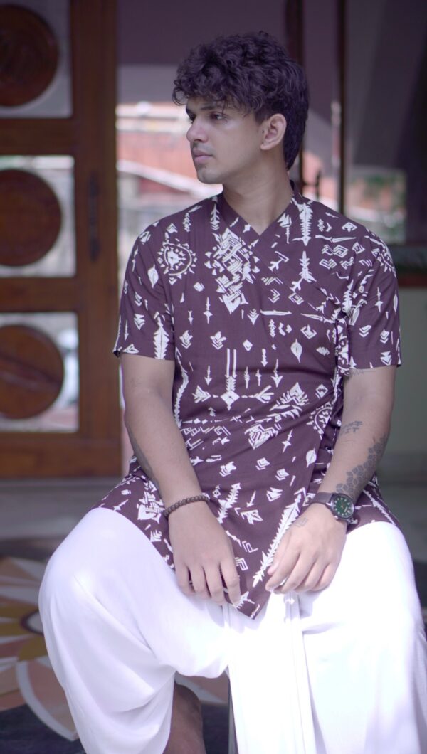 Brown Printed Angrakha Bagalbandi for Men