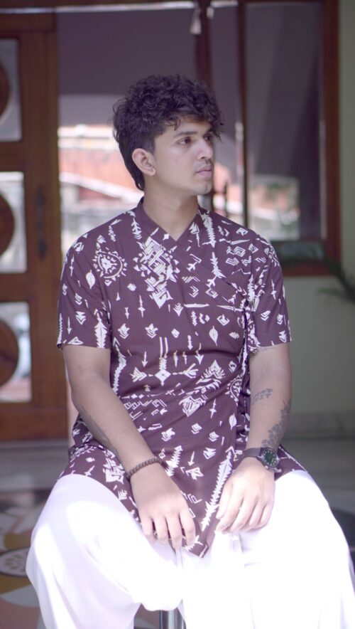 Brown Printed Angrakha Bagalbandi for Men