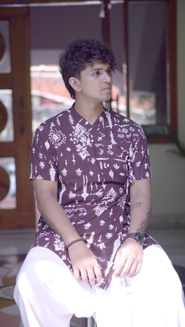 Brown Printed Angrakha Bagalbandi for Men