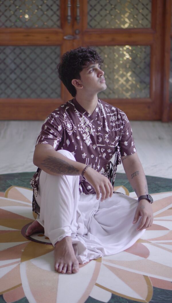 Brown Printed Angrakha Bagalbandi for Men