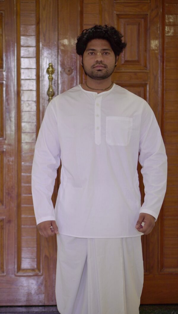 White Cotton Kurta for Men with Round Neck