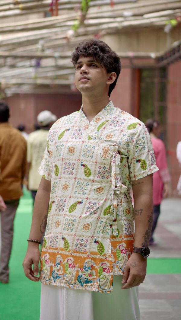 Printed Angrakha Bagalbandi with Side Tie-Ups