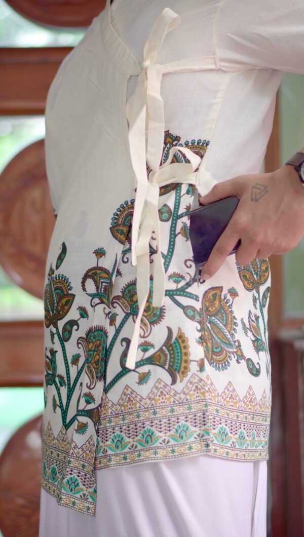 Off-White Cotton Bagalbandi with Printed Paisley Border for Men