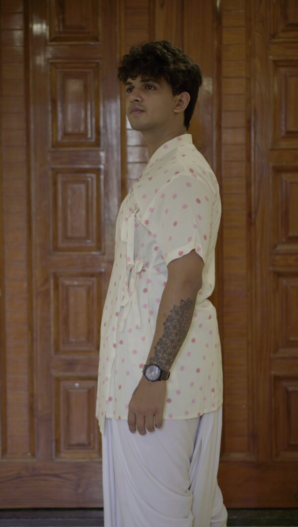 Pink Sunflower Print Angrakha Bagalbandi for Men