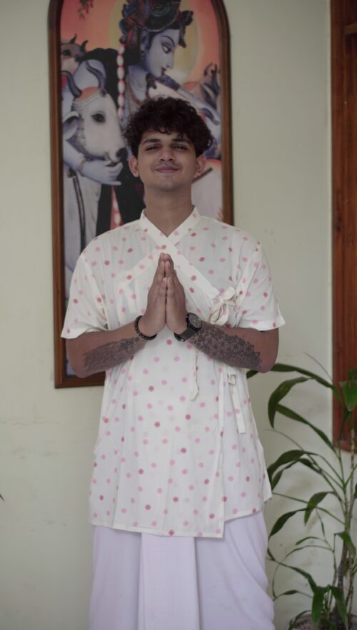 Pink Sunflower Print Angrakha Bagalbandi for Men