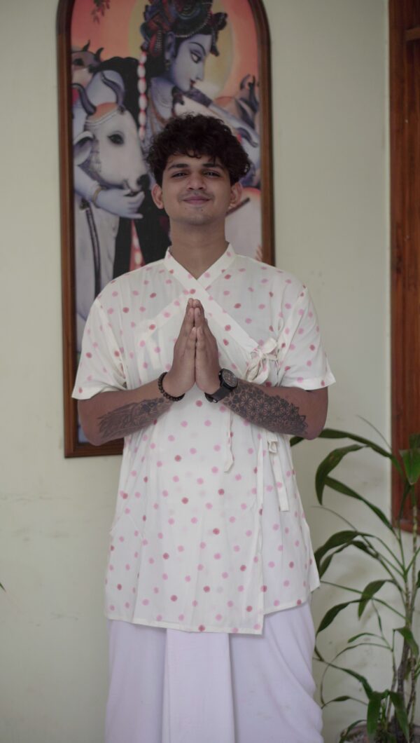 Pink Sunflower Print Angrakha Bagalbandi for Men