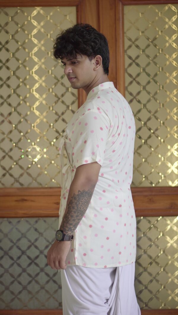 Pink Sunflower Print Angrakha Bagalbandi for Men