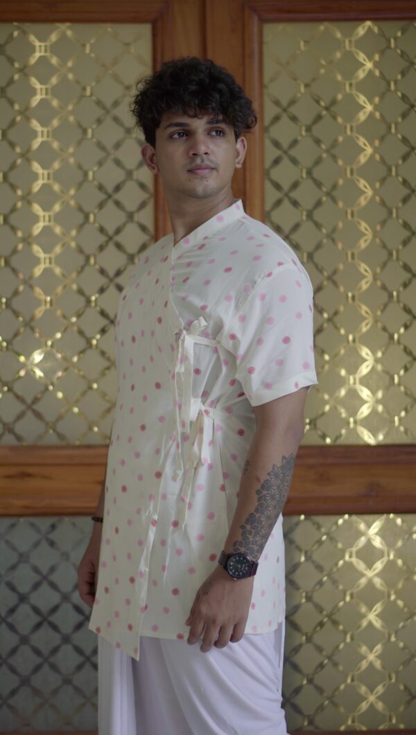 Pink Sunflower Print Angrakha Bagalbandi for Men