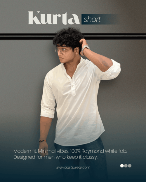 IMG_8607 (1) Solid White Premium Raymond Cotton Short Kurta for Men with Mandarin Collar