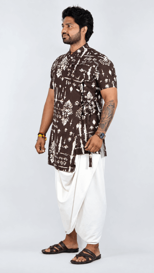 Brown Printed Angrakha Bagalbandi for Men