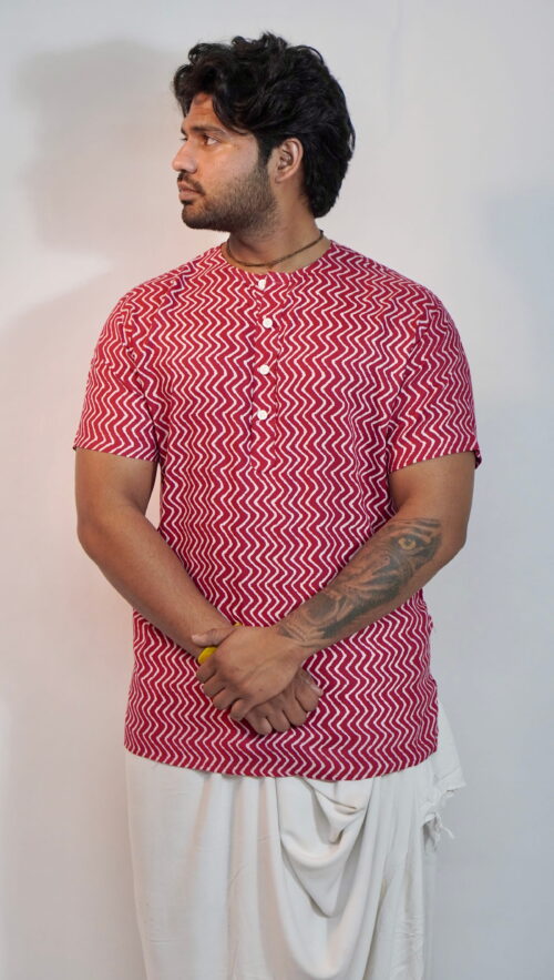 Bold & Breezy – Red Zigzag Cotton Kurta