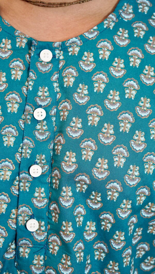 Teal Blue Elegance – Printed Cotton Kurta