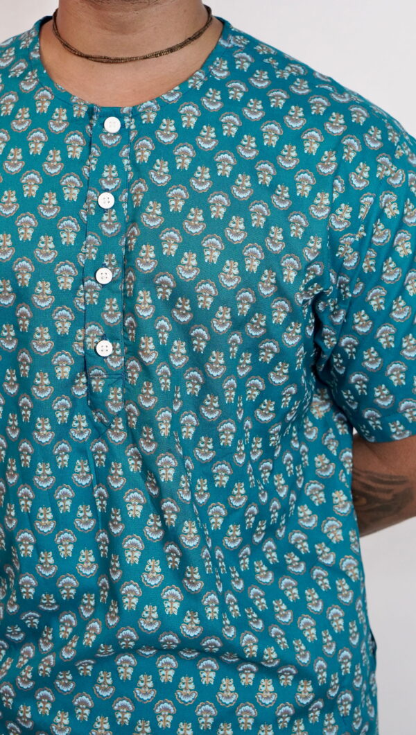 Teal Blue Elegance – Printed Cotton Kurta