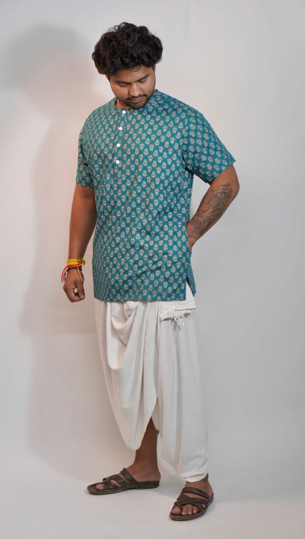 Teal Blue Elegance – Printed Cotton Kurta