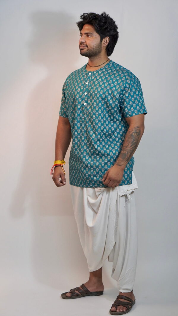 Teal Blue Elegance – Printed Cotton Kurta